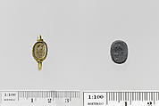 Steatite scaraboid seal set in a gold swivel ring, Steatite, gold, Greek