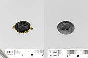 Obsidian seal set in a gold ring, Jasper, gold, bronze, Greek