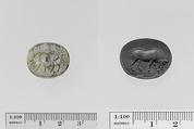 Chalcedony scaraboid seal, Chalcedony, burnt carnelian ?, Greek