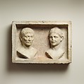 Marble grave relief with two portrait busts, Marble, Roman