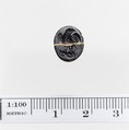 Opaque black glass ring stone with a white band, Glass, black paste, Roman