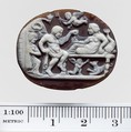 Sardonyx cameo with a man and woman on a couch, Sardonyx, Greek or Roman