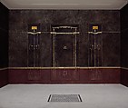 Wall painting on black ground: Aedicula with small landscape, from the imperial villa at Boscotrecase, Fresco, Roman, Pompeian