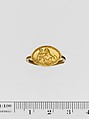 Gold ring engraved with a warrior and a lion, Gold, Greek