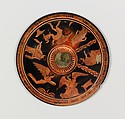 Terracotta pyxis (box), Terracotta, Greek, Attic