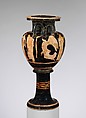Terracotta lebes gamikos (round-bottomed bowl with handles and stand used in weddings), Attributed to the Naples Painter, Terracotta, Greek, Attic
