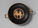 Terracotta kylix (drinking cup), Painter of Brussels R 330, Terracotta, Greek, Attic