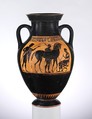 Terracotta amphora (jar), Attributed to the manner of the Lysippides Painter, Terracotta, Greek, Attic