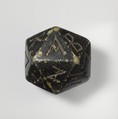 Greenstone polyhedron inscribed with letters of the Greek alphabet, Greenstone, Greek