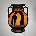 Terracotta pelike (jar), Attributed to the Somzée Painter, Terracotta, Greek, Attic