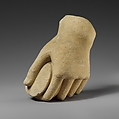 Limestone hand holding a pyxis, Limestone, Cypriot