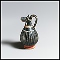 Terracotta miniature oinochoe (jug), Terracotta, Greek, South Italian, Apulian