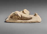 Fragment of a limestone group of Herakles, Iolaos, and the Hydra, Limestone, Cypriot