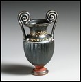 Terracotta miniature volute-krater (mixing bowl), Terracotta, Greek, South Italian, Apulian, Gnathian