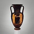 Terracotta Nolan neck-amphora (jar), Attributed to the Achilles Painter, Terracotta, Greek, Attic