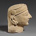 Limestone head of a beardless male with a diadem, Limestone, Cypriot