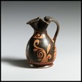 Terracotta oinochoe: chous (jug), Heavy Chin Group, Terracotta, Greek, South Italian, Paestan