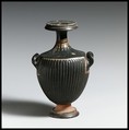 Terracotta miniature hydria: kalpis (water jar), Terracotta, Greek, South Italian, Apulian, Gnathian