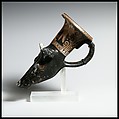 Terracotta rhyton (vase for libations or drinking), Attributed to the Patera-Ganymede Workshop, Terracotta, Greek, South Italian, Apulian