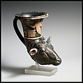 Terracotta rhyton (vase for libations or drinking), Patera-Ganymede Workshop, Terracotta, Greek, South Italian, Apulian