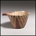 Terracotta spouted conical bowl, white-on-dark ware, Terracotta, Minoan