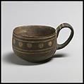Terracotta one-handled cup, white-on-dark ware, Terracotta, Minoan