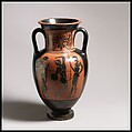 Terracotta neck-amphora (jar), Attributed to the Edinburgh Painter, Terracotta, Greek, Attic