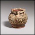 Terracotta pyxis (box), Terracotta, Greek, Corinthian