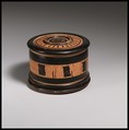 Terracotta pyxis (cosmetic box), Terracotta, Greek, Boeotian