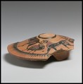 Terracotta lid, Group of the Vienna Amphora, Terracotta, Greek, Chalcidian