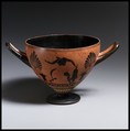 Terracotta skyphos (deep drinking cup), Psiax, Terracotta, Greek, Attic