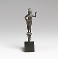 Bronze mirror handle (?) with Aphrodite, Bronze, Roman
