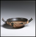 Terracotta stemless kylix (drinking cup), St. Antimo Group, Terracotta, Greek, South Italian, Campanian