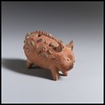 Terracotta rattle in the form of a pig, Terracotta, glass, Roman