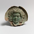 Silvered bronze roundel with satyr head (one of a pair), Bronze, Greek