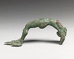 Handle of a cista with girl, Bronze, Etruscan