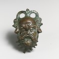 Bronze situla (pail) attachment in the form of a Silenos head, Bronze, Greek