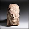 Terracotta antefix (roof tile) with head of a woman, Terracotta, Etruscan, Cerveteri