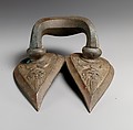 Bronze handle of a vessel with Silenos mask, Bronze, Etruscan