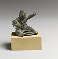 Bronze statuette of a girl holding a dog, Bronze, Greek or Roman