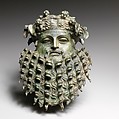 Bronze handle attachment in the form of a mask, Bronze, Greek or Roman
