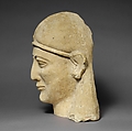 Limestone head of a beardless male with a fillet, Limestone, Cypriot