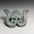 Fragment of a cart or chariot, plaque with socket, Bronze, Etruscan