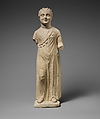Limestone statuette of a boy with a chain of amulets, Limestone, Cypriot