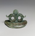 Pair of bronze handle attachments from a situla (bucket), Bronze, Etruscan