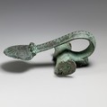 Bronze handle of an oinochoe (jug), Bronze, Greek