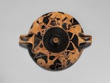 Kylix, Attributed to the Painter of the Paris Gigantomachy, Terracotta, Greek, Attic