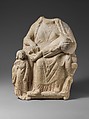 Seated limestone kourotrophos with another child standing, Limestone, Cypriot