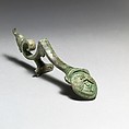 Pair of bronze amphora (jar) handles, Bronze, Etruscan