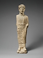 Limestone statuette of a beardless male votary with a wreath of leaves, Limestone, Cypriot